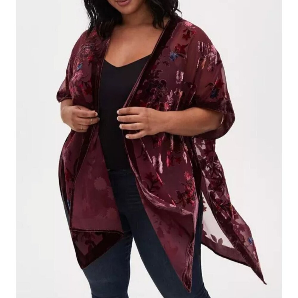 Torrid Burnout Velvet Kimono 00 / 0 or M / L Sheer New open front